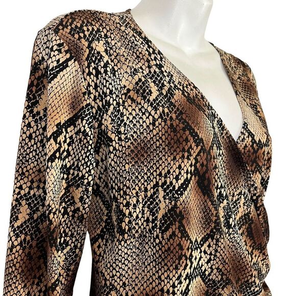 CHICO'S Brown Snakeskin Snake Reptile Print V-Neck Wrap Jersey Knit Top 1 / M - Picture 8 of 16